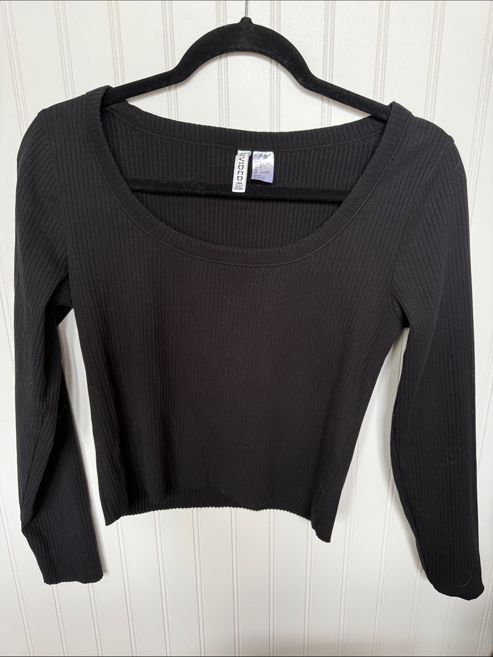 H&M Black Ribbed Scoop-Neck Long Sleeve Top large